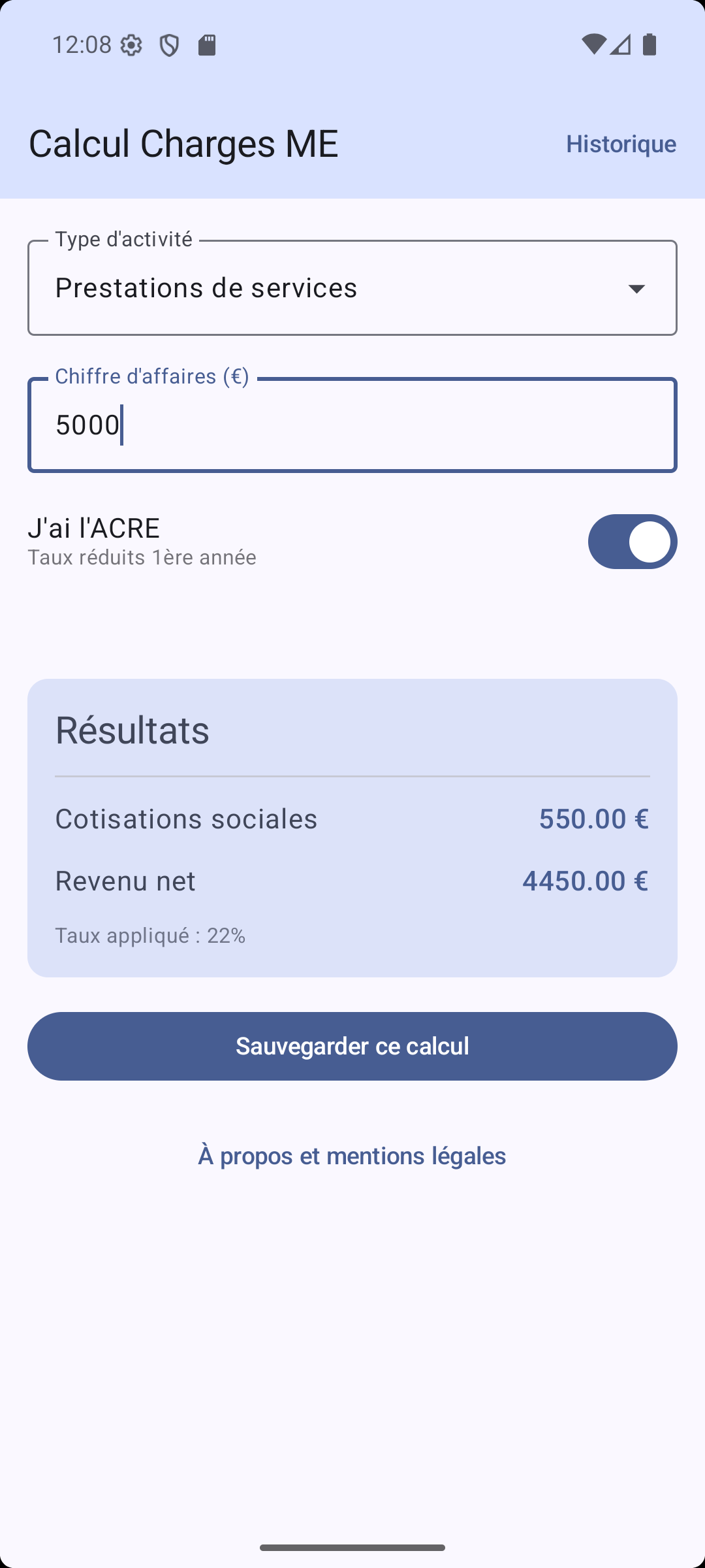 Résultats du calcul avec ACRE
