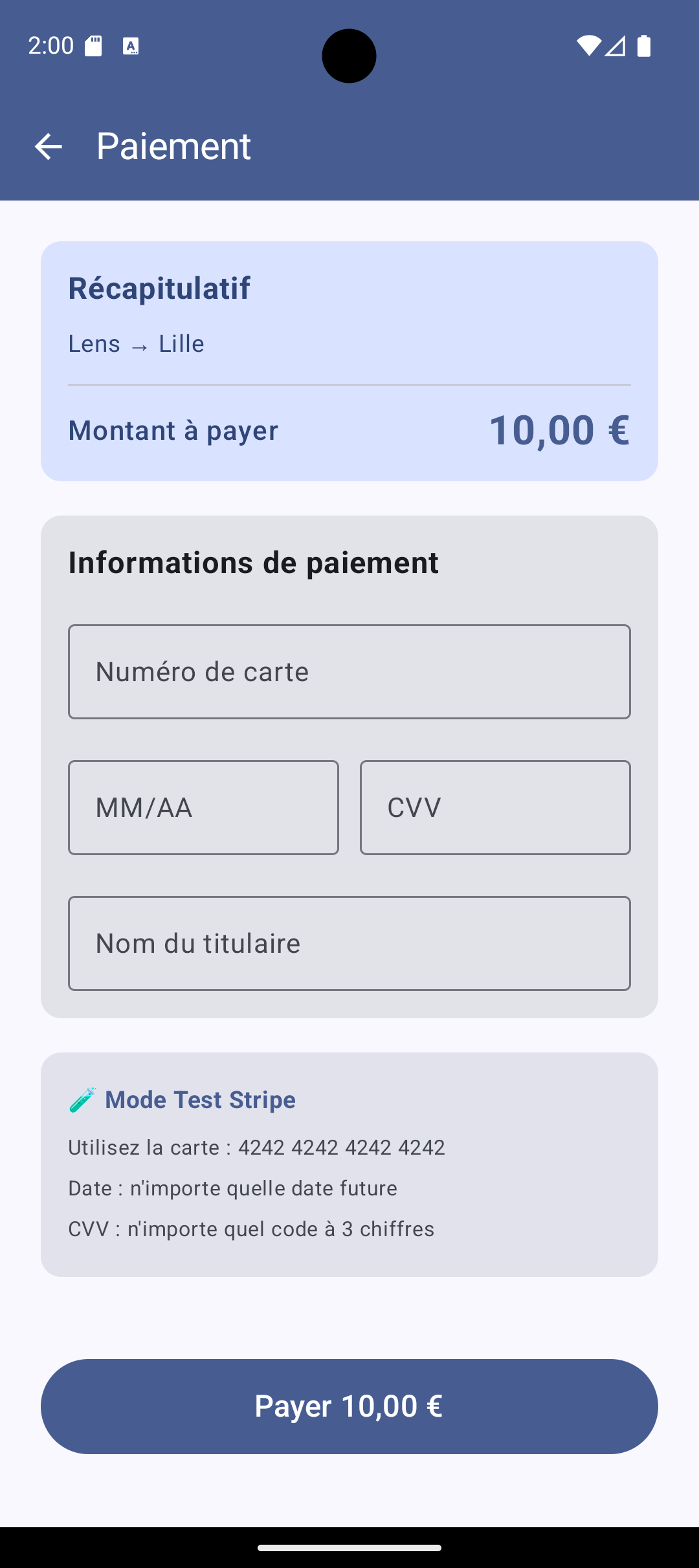 Paiement Stripe sécurisé
