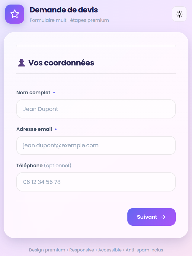 Formulaire mode clair