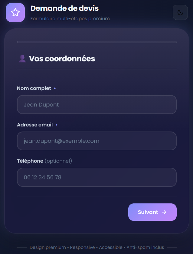 Formulaire mode sombre